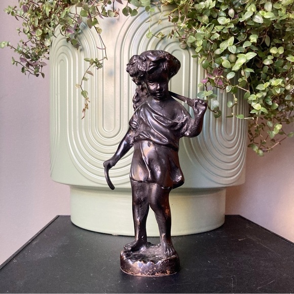19th Century Vintage Antique Bronze Cast Harvest Putti Child Statue - Picture 2 of 12